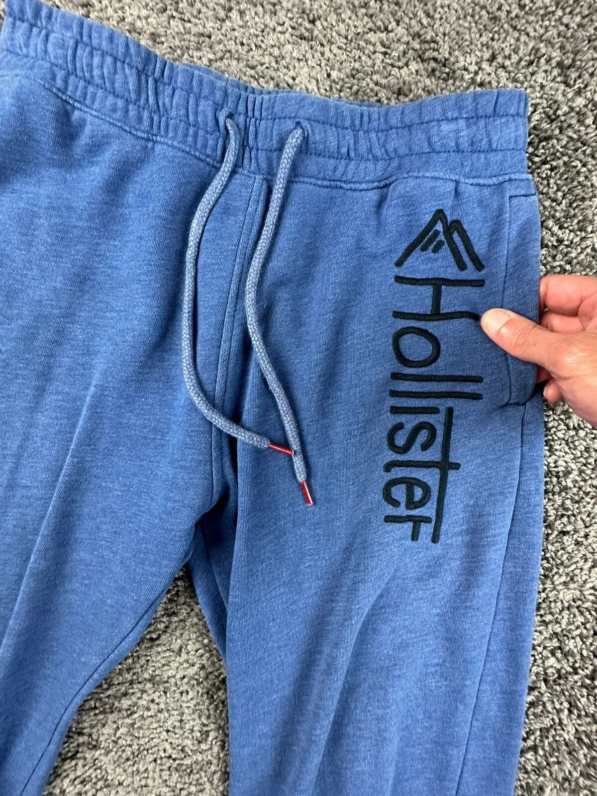 Hollister Mens Blue Straight Leg Fleece Sweatpants Vertical Graphic Logo S