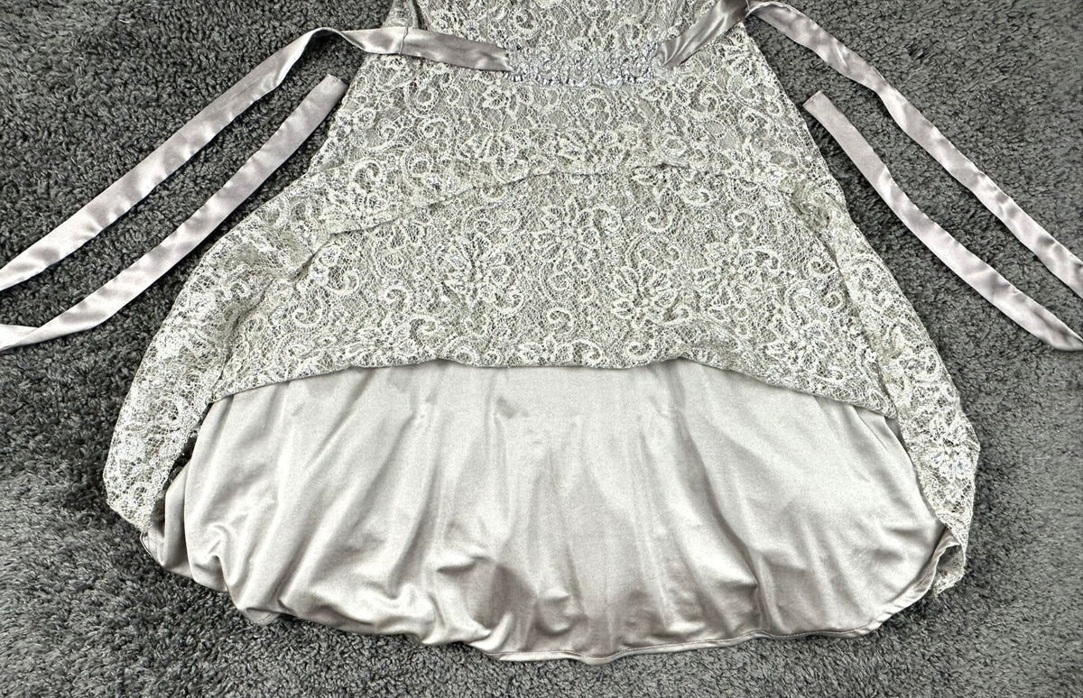 Betsy & Adam Womens 6 Silver Metallic Lace Rhinestone Tulle Cocktail Party Dress