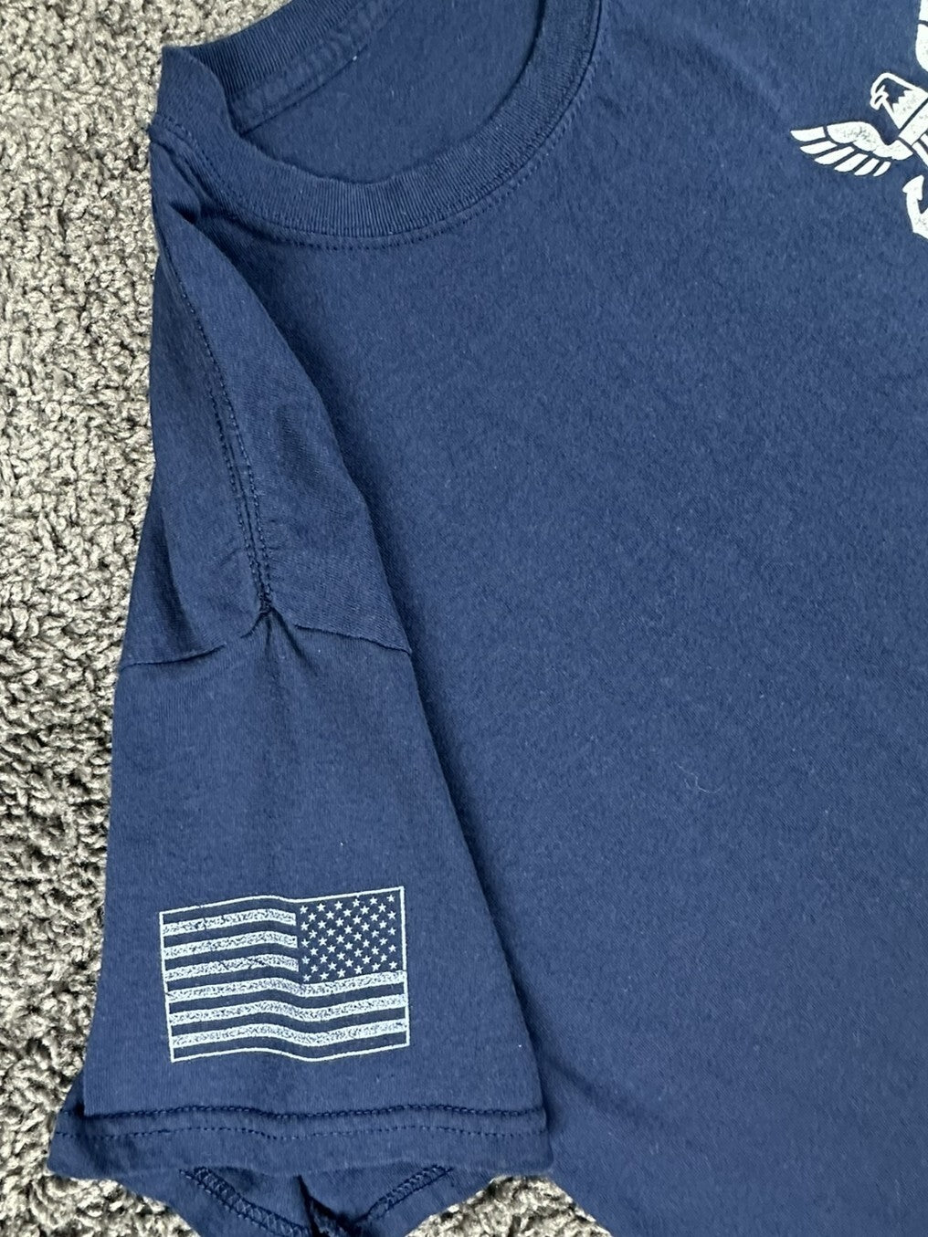US Navy Mens L Graphic T-Shirt Blue Patriotic Eagle Anchor Flag Back Print