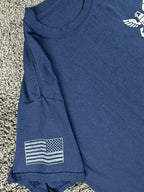 US Navy Mens L Graphic T-Shirt Blue Patriotic Eagle Anchor Flag Back Print