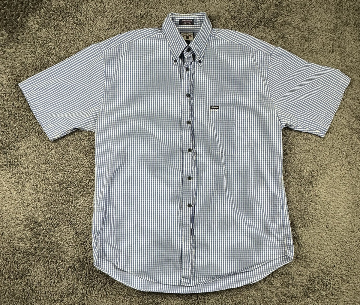 Vintage Façonnable Mens L Blue Plaid Short Sleeve Shirt USA