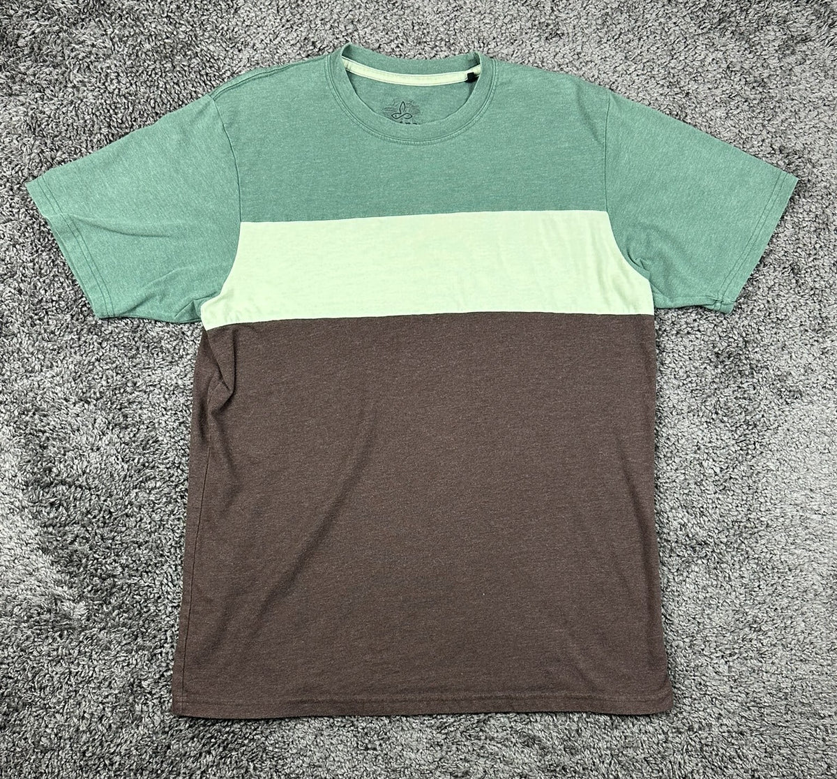 prAna Men's Colorblocked Organic Cotton T-Shirt Green Brown White Large