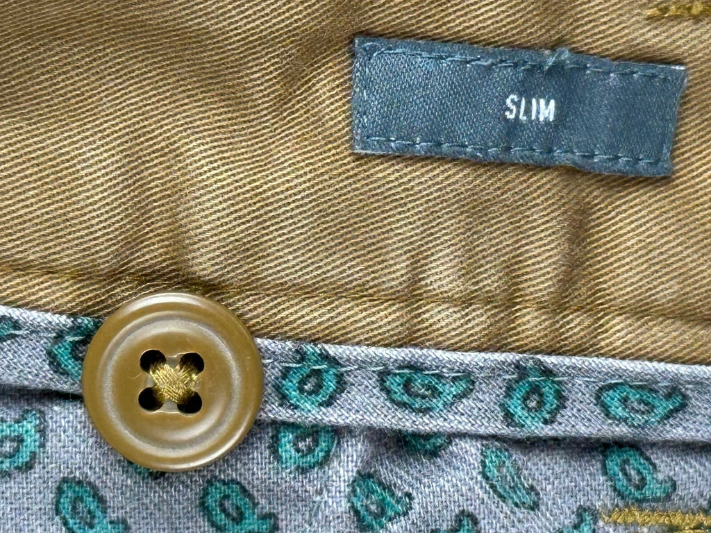Bonobos Stretch Washed Chino Pants Mens 35x36 Slim Fit Tan Khaki Paisley Pocket