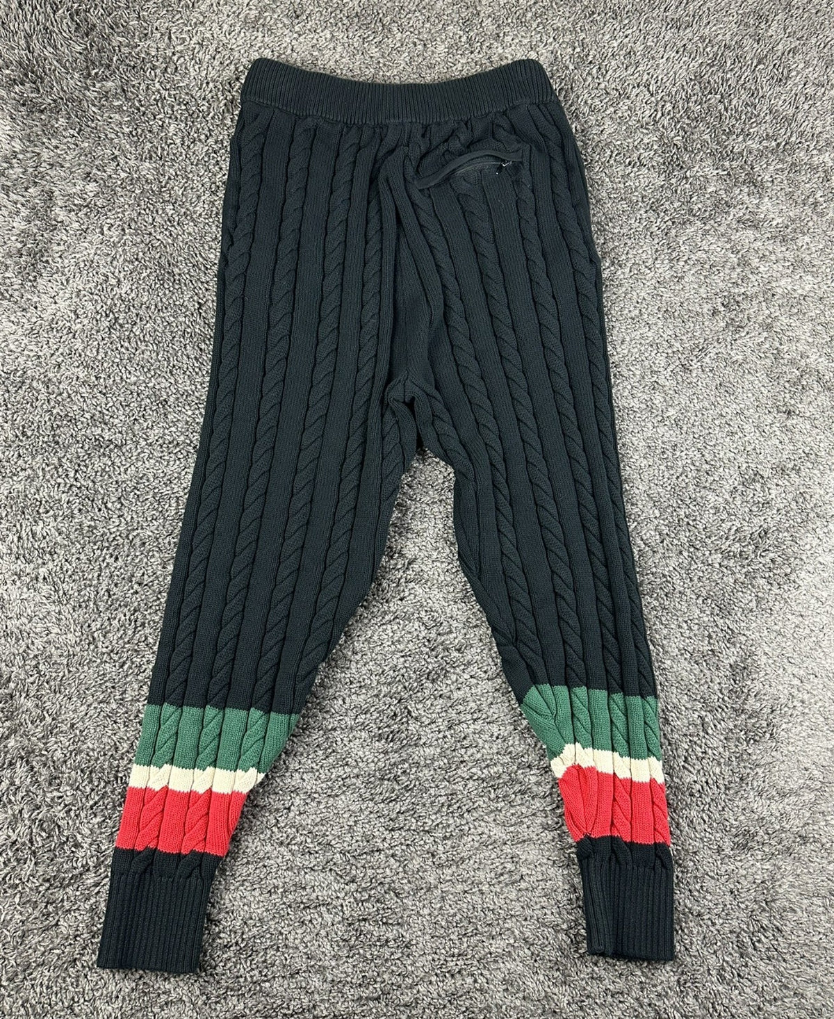 Rocawear Carlton Cable Knit Joggers Mens L Black Striped Sweatpants Sweater Knit
