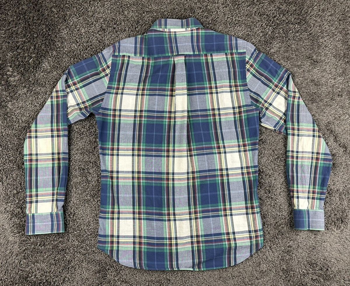 Gant Rugger Men's Large L Plaid Fall Madras Long Sleeve Shirt Blue Green