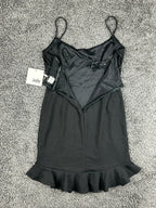 Selfie Leslie Womens US L Black Ruffle Hem Mini Dress Adjustable Straps NWT