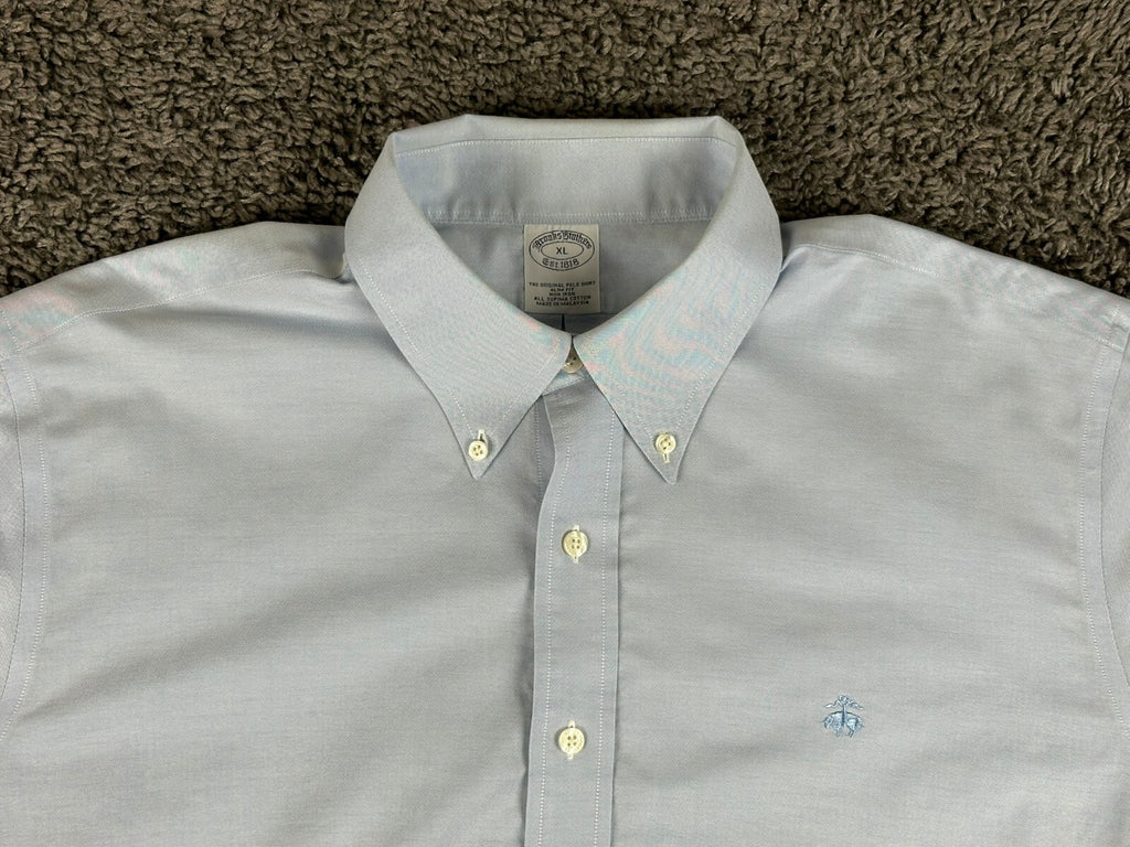 Brooks Brothers Mens XL Light Blue Slim Fit Non-Iron Original Polo Shirt