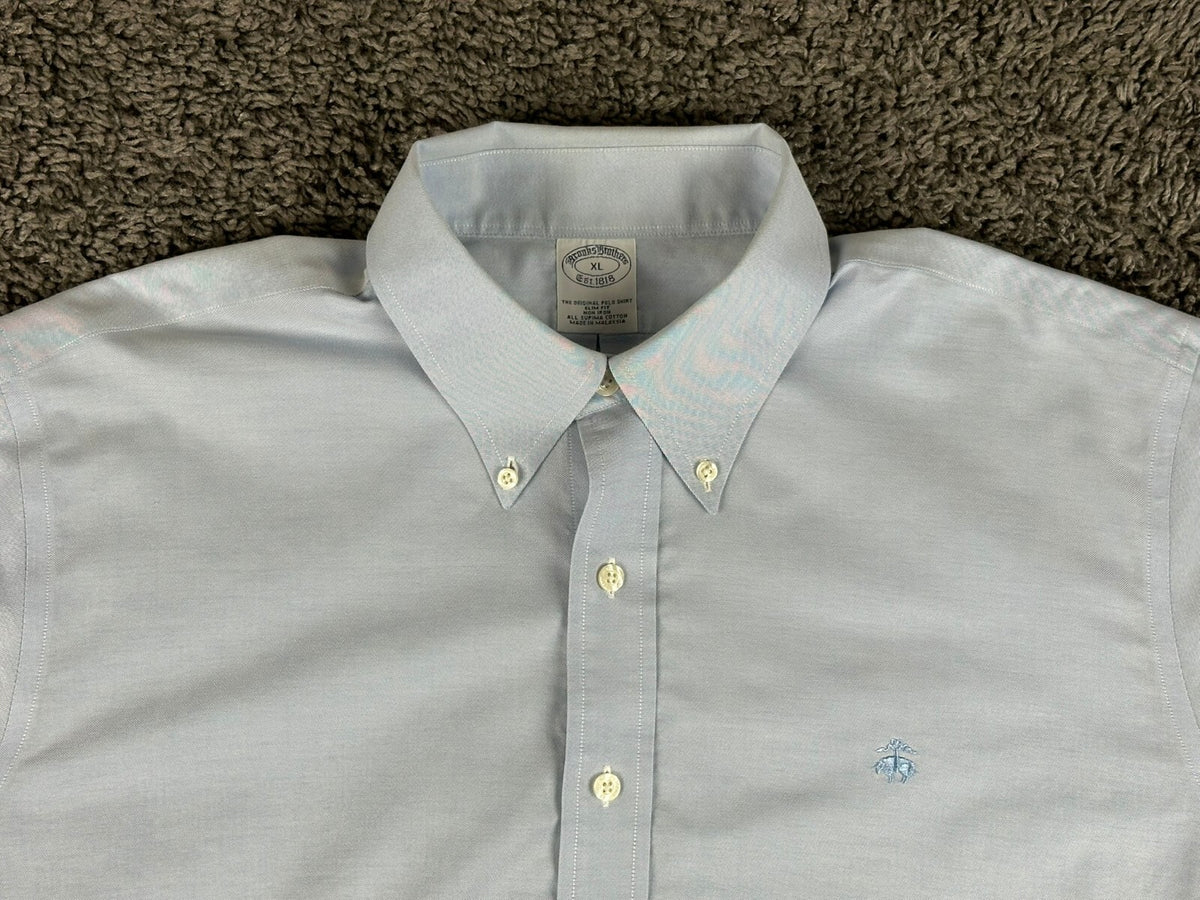 Brooks Brothers Mens XL Light Blue Slim Fit Non-Iron Original Polo Shirt