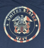 US Navy Mens L Graphic T-Shirt Blue Patriotic Eagle Anchor Flag Back Print