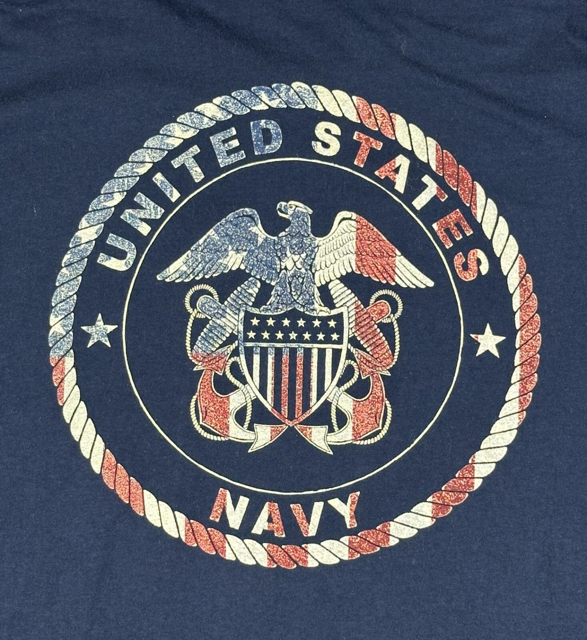 US Navy Mens L Graphic T-Shirt Blue Patriotic Eagle Anchor Flag Back Print