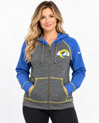 Nike NFL LA Rams Womens L Raglan Full Zip Hoodie Grey Blue Contrast Stitch