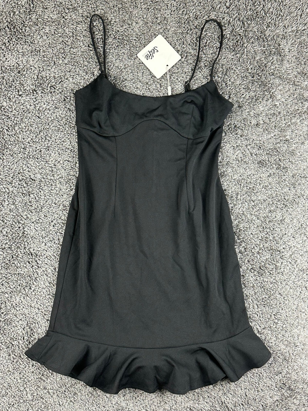 Selfie Leslie Womens US L Black Ruffle Hem Mini Dress Adjustable Straps NWT