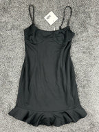 Selfie Leslie Womens US L Black Ruffle Hem Mini Dress Adjustable Straps NWT