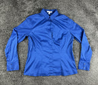 Hugo Boss Womens M Bashina Royal Blue Side Zip Point Collar Poplin Blouse Shirt