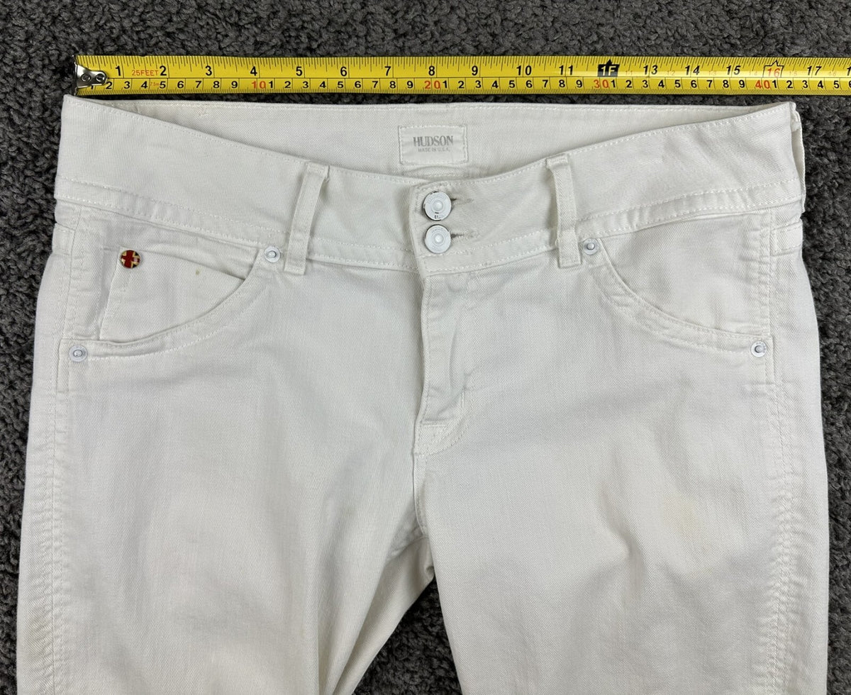 Hudson Womens Size 30 White Stretch Denim Bootcut Jeans Double Button
