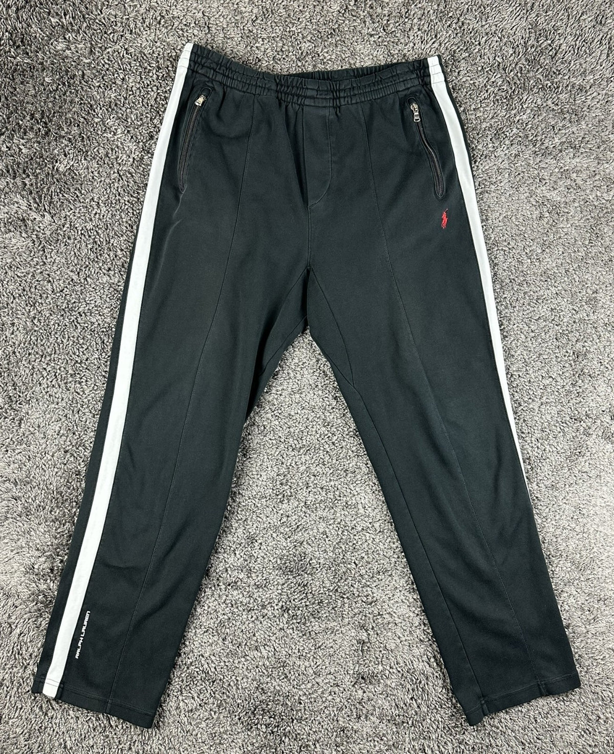 Polo Ralph Lauren Mens M Black White Stripe Interlock Track Pants Joggers