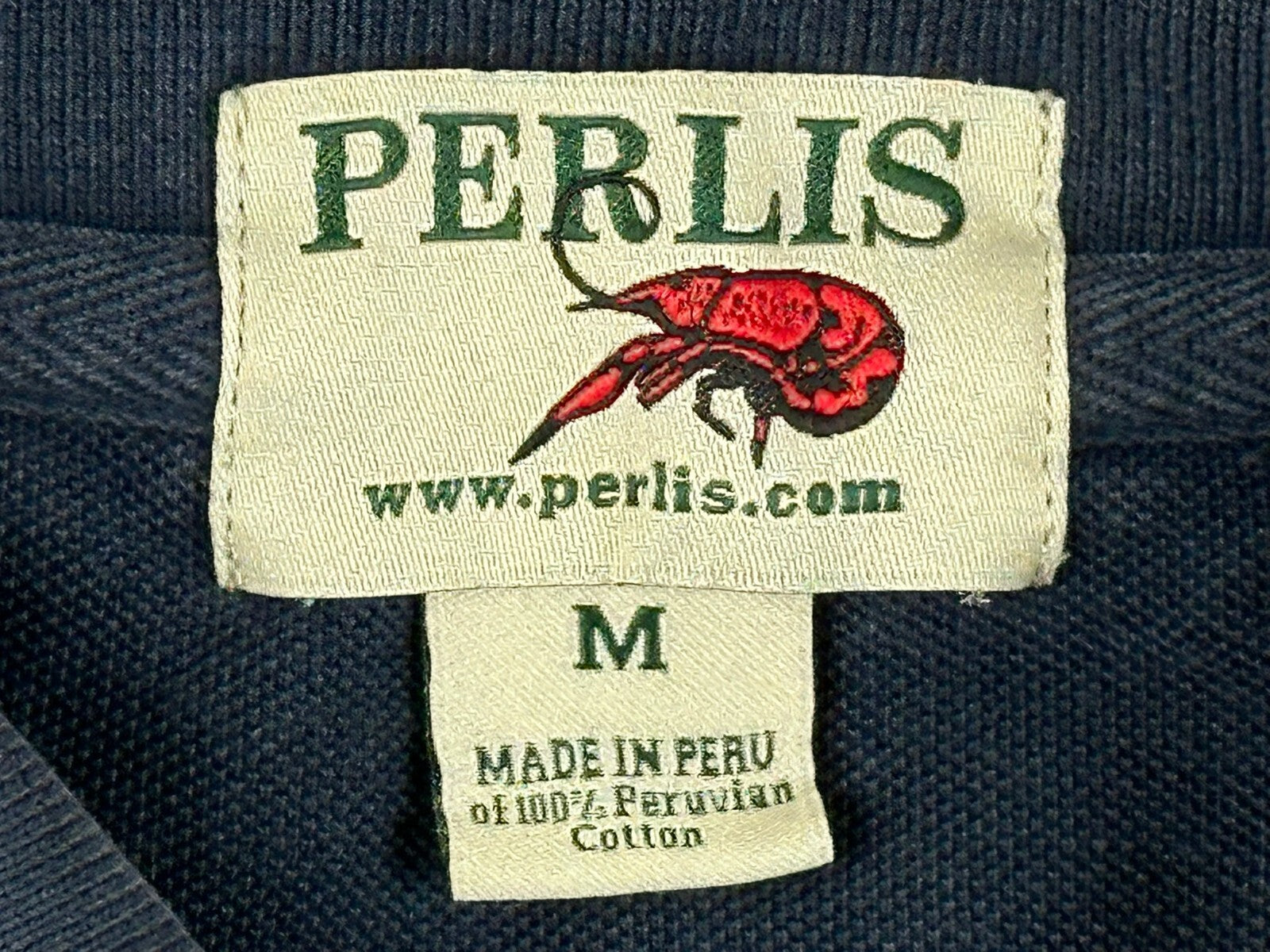 Perlis New Orleans Crawfish Polo Shirt Mens Navy Blue Peruvian Pima Cotton Sz M