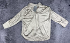 Como Black Blouse Womens Large Champagne Silk-Like Satin Button Up Shirt NWT