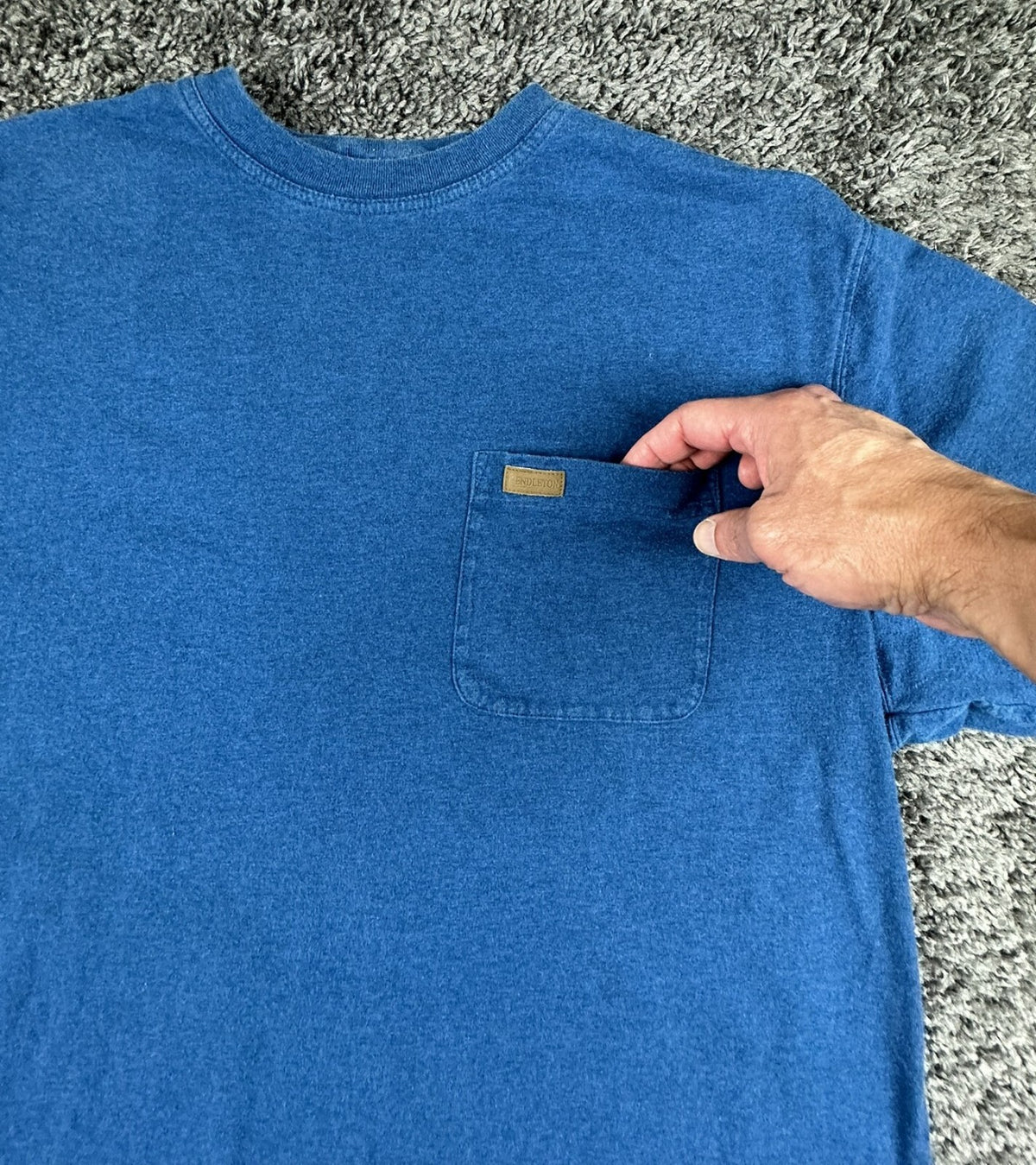 Pendleton Deschutes Mens Large L Blue Heather Short Sleeve Pocket T Shirt Tee