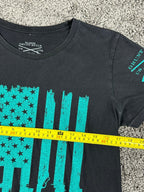 Grunt Style Black Teal Rifle Flag Graphic T Shirt 2nd Amendment USA Sz Youth XL