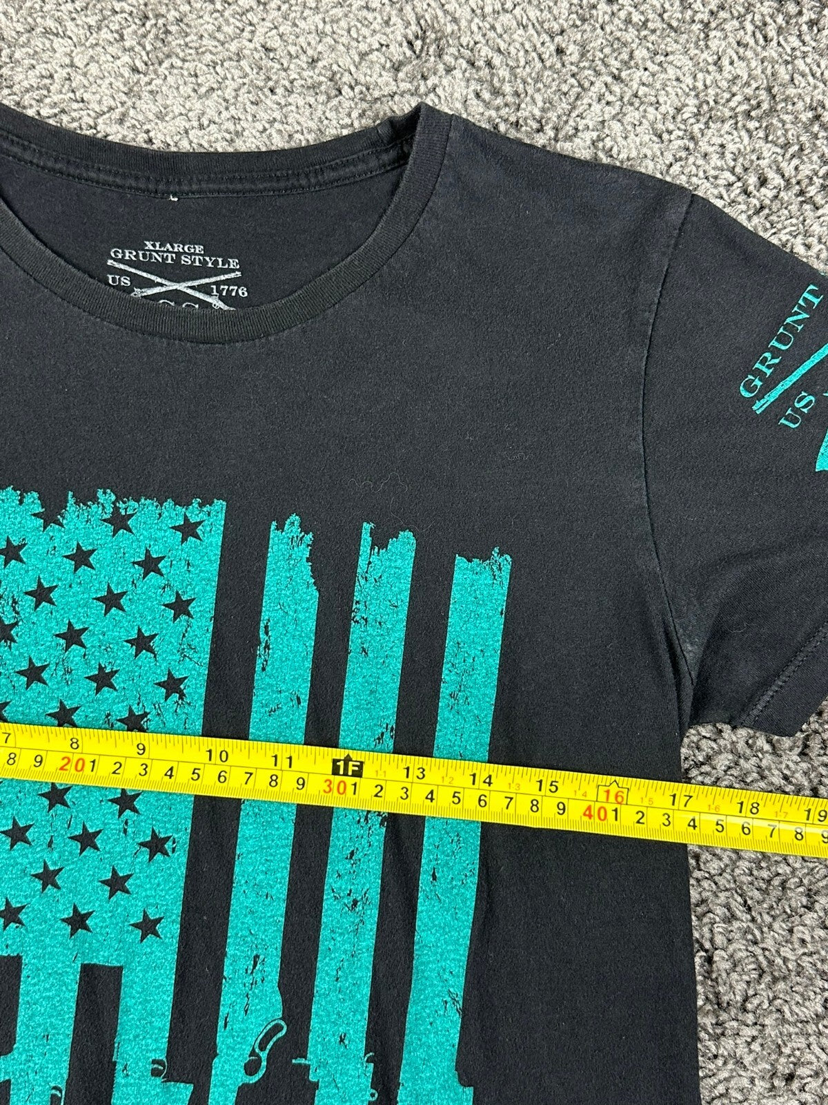 Grunt Style Black Teal Rifle Flag Graphic T Shirt 2nd Amendment USA Sz Youth XL