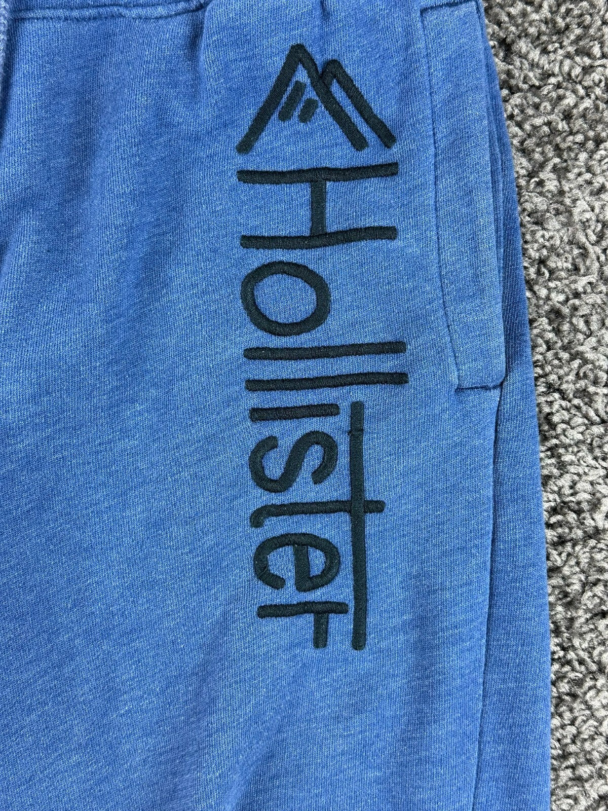 Hollister Mens Blue Straight Leg Fleece Sweatpants Vertical Graphic Logo S
