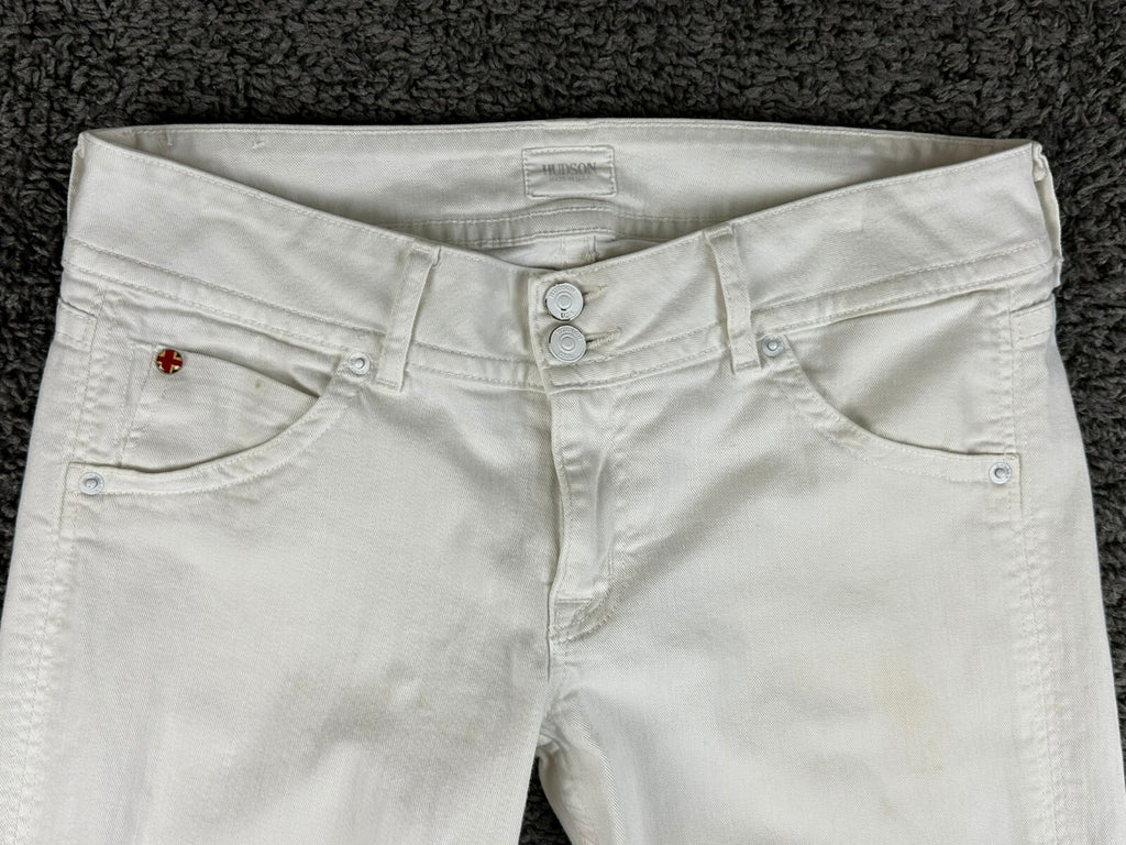 Hudson Womens Size 30 White Stretch Denim Bootcut Jeans Double Button