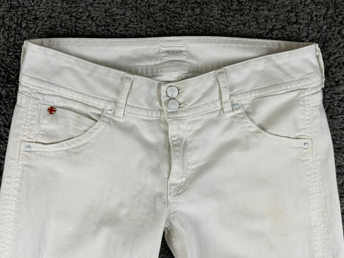 Hudson Womens Size 30 White Stretch Denim Bootcut Jeans Double Button