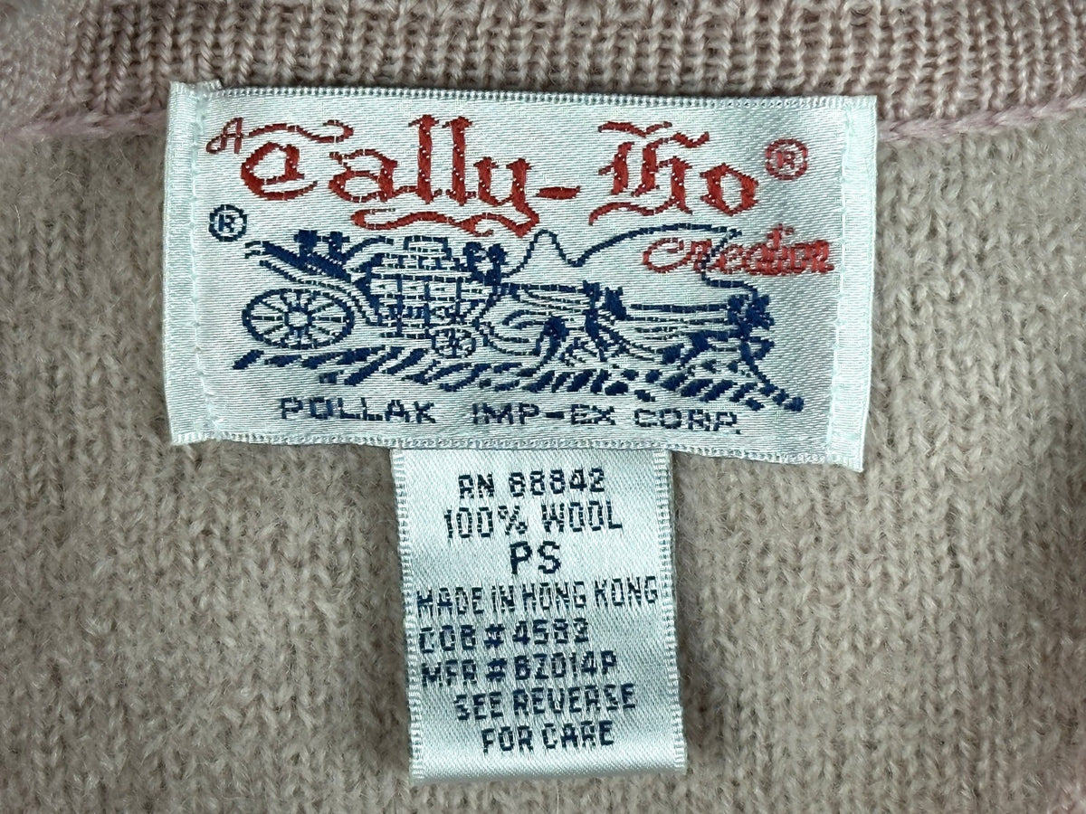 Vintage Tally Ho Womens PS Light Pink 100% Wool Knit Cardigan Sweater
