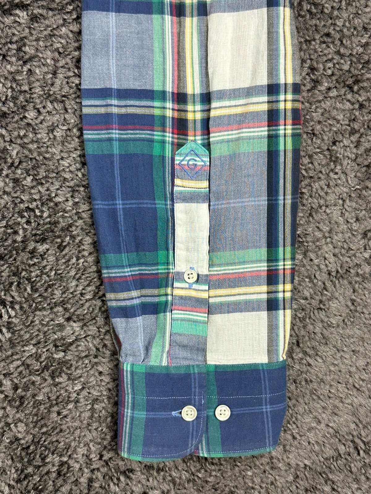 Gant Rugger Men's Large L Plaid Fall Madras Long Sleeve Shirt Blue Green