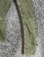 VEDA Leather Jacket Women Olive Green Asymmetrical Moto Wool Knit Silk Sz M
