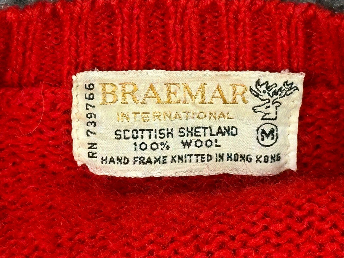 Braemar International Men's M Red 100% Wool Scottish Shetland Sweater Vintage