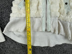 Dolce Cabo Womens Large White Rabbit Fur Blend Ribbed Knit Zip Sweater Jacket