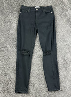 PAIGE Verdugo Ankle Jeans Womens 28 Black Distressed Ripped Knee Skinny Twilight