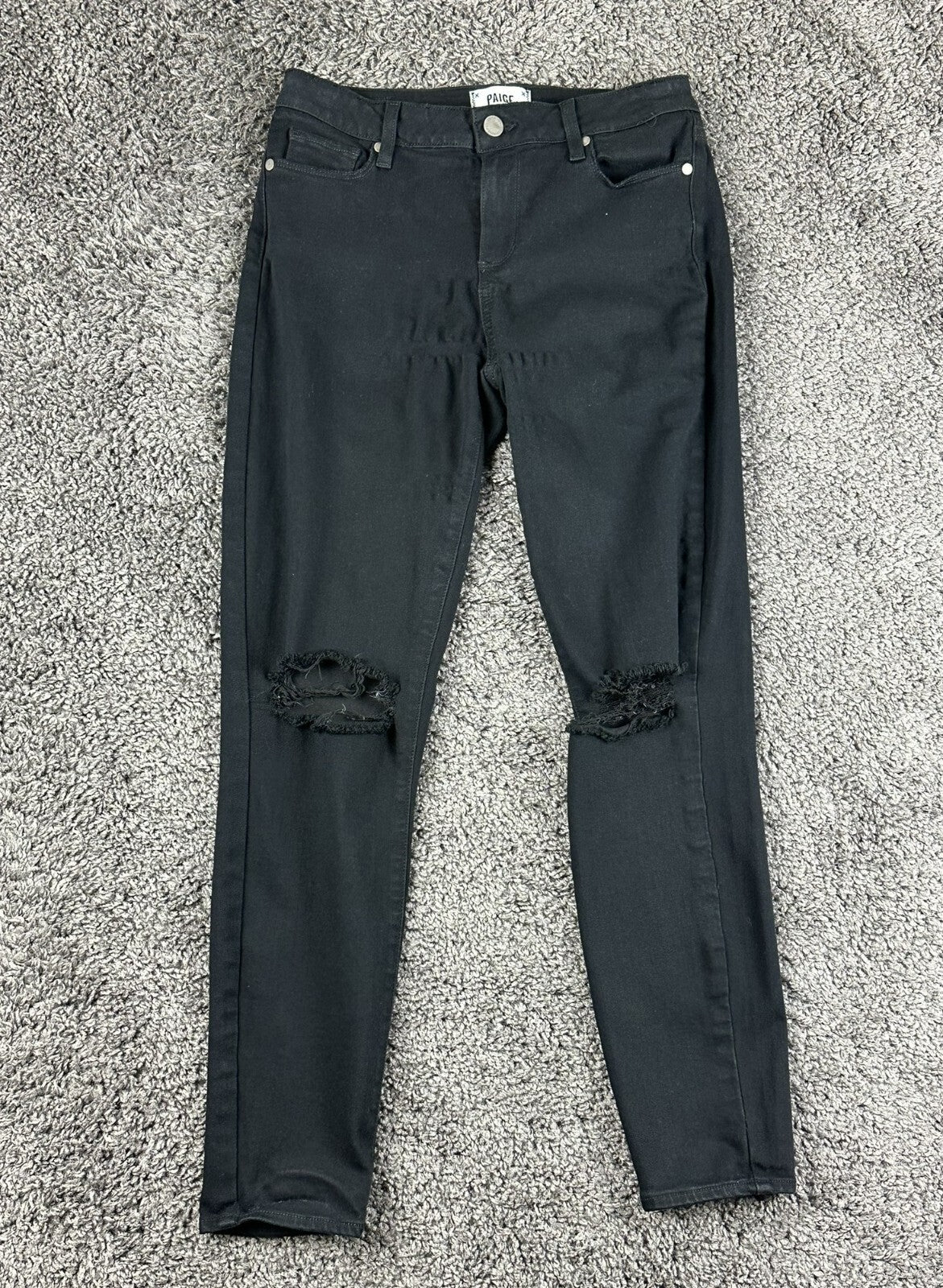 PAIGE Verdugo Ankle Jeans Womens 28 Black Distressed Ripped Knee Skinny Twilight