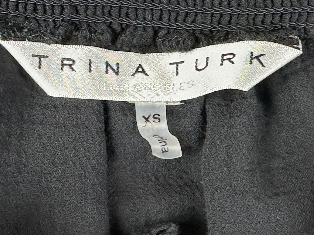 Trina Turk Womens XS Black Off-The-Shoulder Smocked Top Fringe Hem