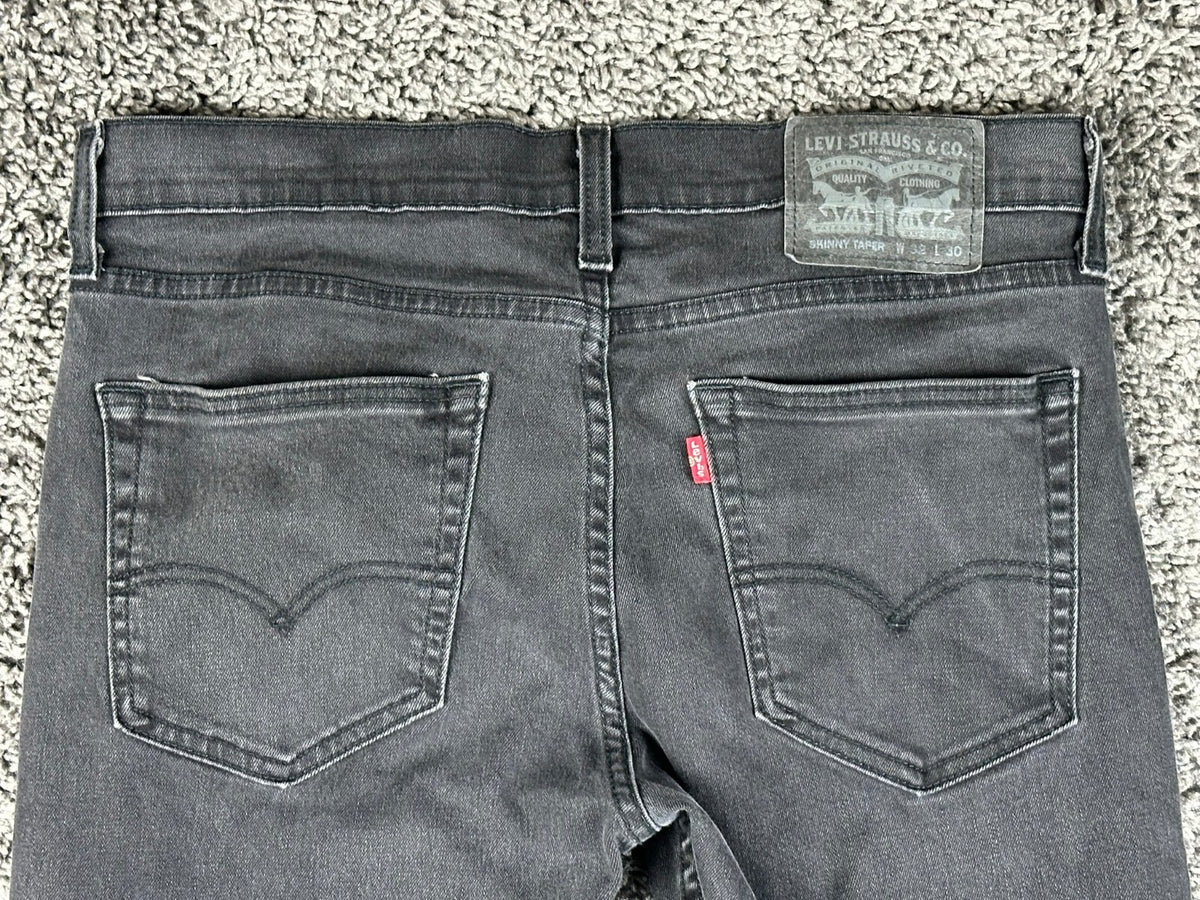 Levis Mens 32x30 Black Skinny Taper Jeans Washed Denim 5 Pocket Casual Pants