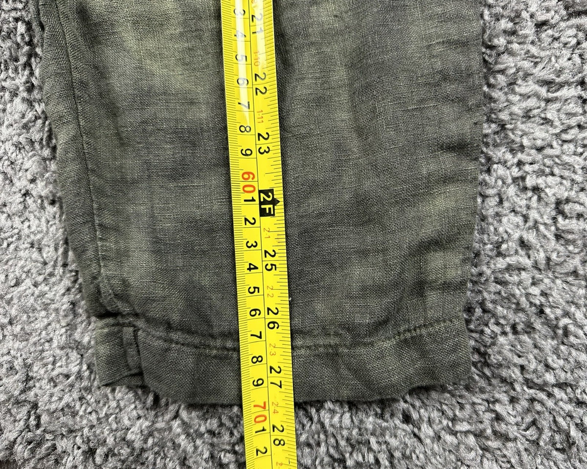 Camo Linen Jumpsuit Womens Size Medium Olive Green V-Neck Pockets Romper