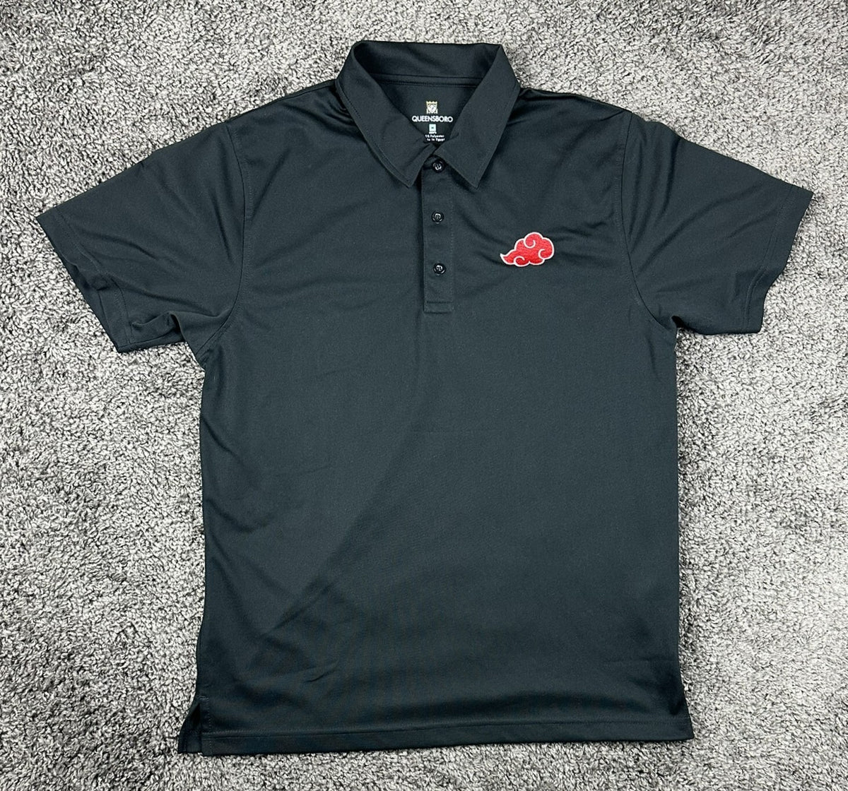 Itachi Uchiha Akatsuki Cloud Embroidered Polo Shirt Black Naruto Shippuden Med