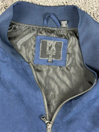 PX Clothing Mens 3XLT Blue Bomber Jacket Suede Feel Grey Sleeves Flight Jacket