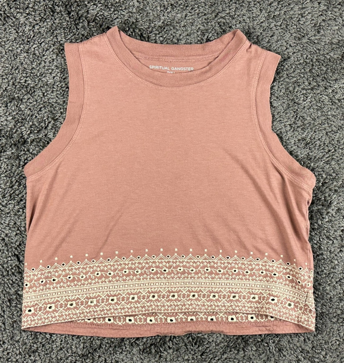 Spiritual Gangster Women's Small S Pink Embroidered Tank Top Crop Sleeveless