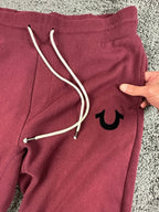 True Religion Core Jogger Sweatpants Mens L Burgundy Horseshoe Logo Lounge Pants