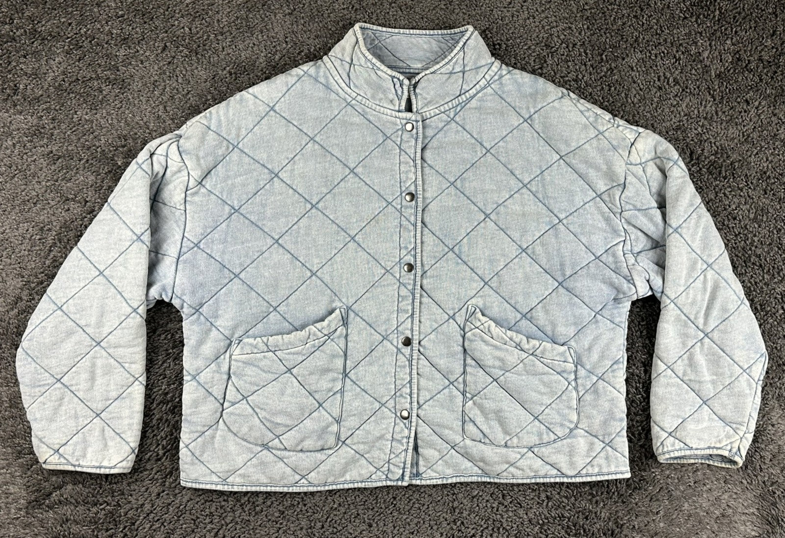Z Supply Maya Quilted Jacket Womens Washed Indigo Blue Snap Front Shacket Sz L