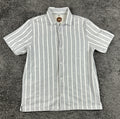 Common People Mens L Grey White Striped Short Sleeve Button Up Shirt