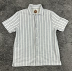 Common People Mens L Grey White Striped Short Sleeve Button Up Shirt