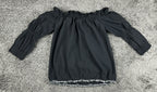 Trina Turk Womens XS Black Off-The-Shoulder Smocked Top Fringe Hem