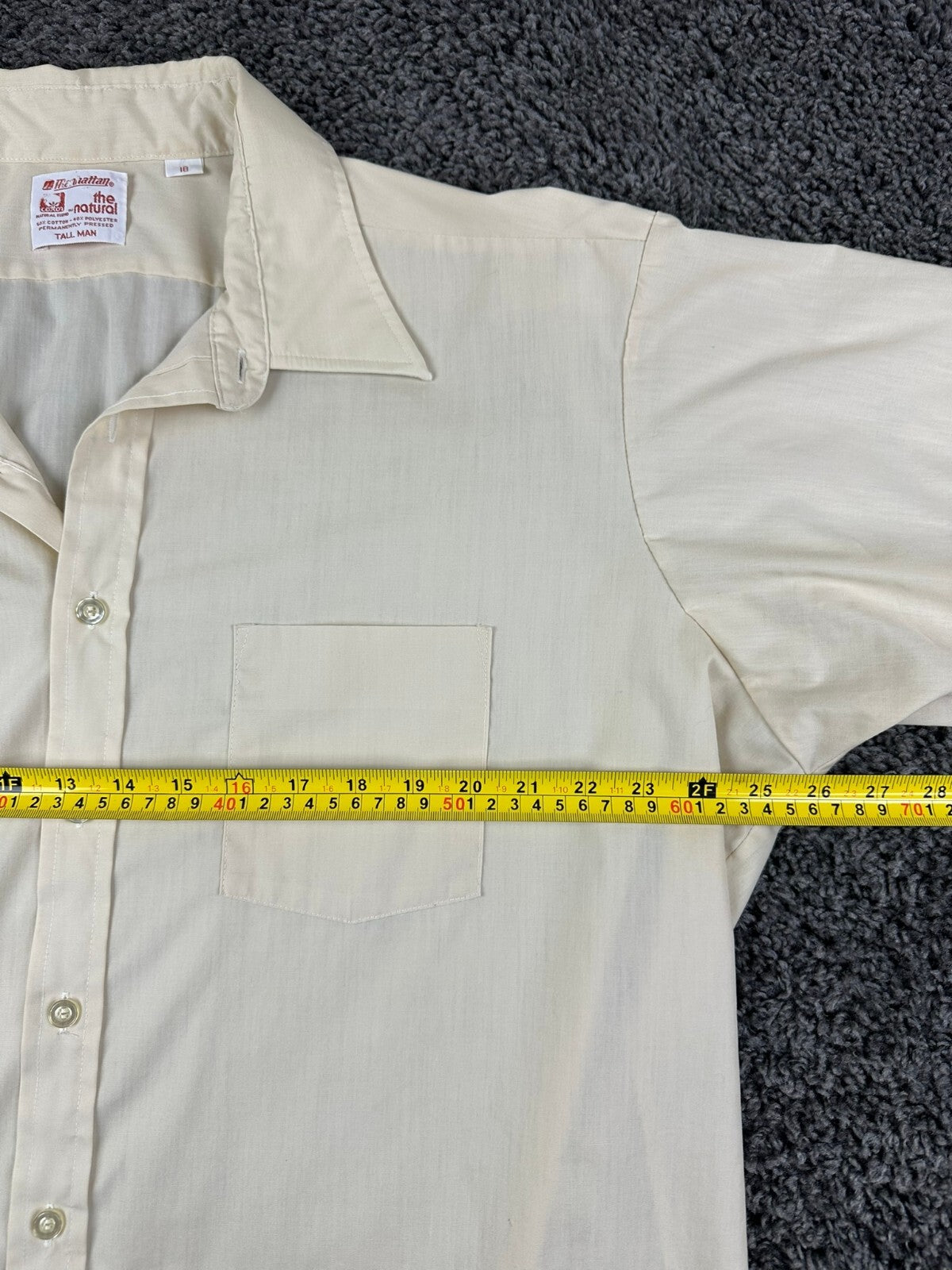 Vintage Manhattan The Natural Shirt Mens Beige Short Sleeve Button Down 18 Tall