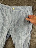 Lauren Ralph Lauren Womens 12 Blue Chambray Linen Wide Leg Crop Pants Pockets