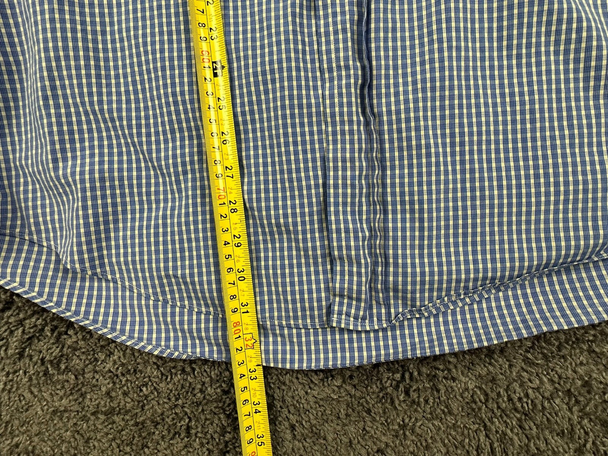 Vintage Façonnable Mens L Blue Plaid Short Sleeve Shirt USA