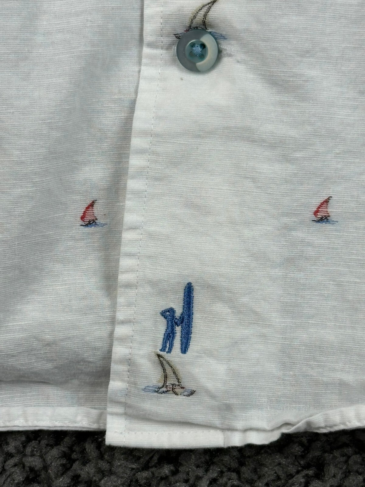 Johnnie-O Top Shelf Faber Shirt Mens White Sailboat Cotton Linen Button Up Sz XL